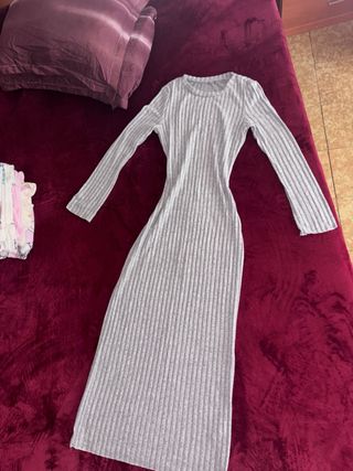 Vestido largo de canalé gris