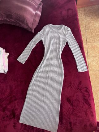 Vestido largo de canalé gris