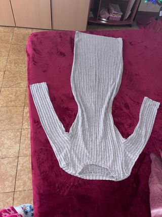 Vestido largo de canalé gris