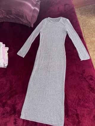 Vestido largo de canalé gris