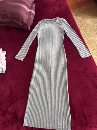 Vestido largo de canalé gris