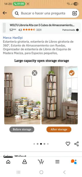 Estantería Giratoria 5 Cubos Madera