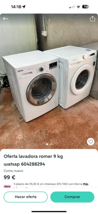 Lavadora Romer 9 kg watsap 604288294