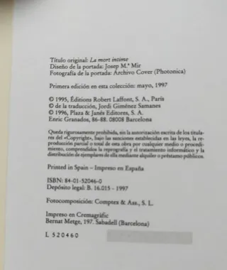 1* edición. La muerte íntima. Marie de Hennezel.