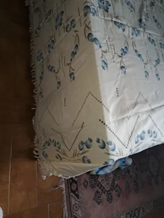 Colcha Cama Diseño Floral Azul Blanco