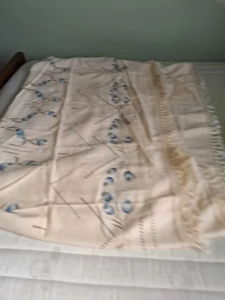 Colcha Cama Diseño Floral Azul Blanco