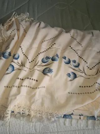 Colcha Cama Diseño Floral Azul Blanco