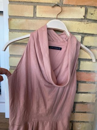Vestido Zara rosa lino y algodón