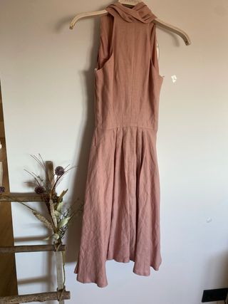 Vestido Zara rosa lino y algodón