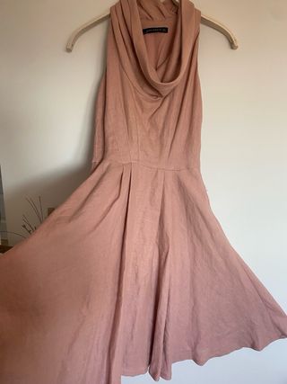 Vestido Zara rosa lino y algodón