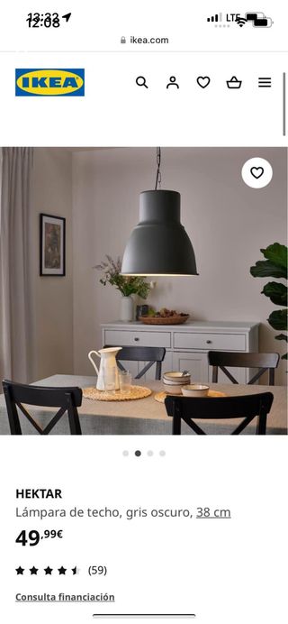 Lámpara de techo IKEA HEKTAR gris 38cm