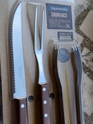 Set Tramontina cuchillo tenedor pinza barbacoa