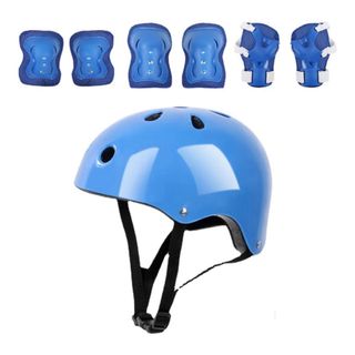 Casco y protectores azul