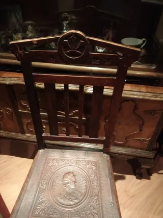 6 Sillas Antiguas Madera Asiento Cuero