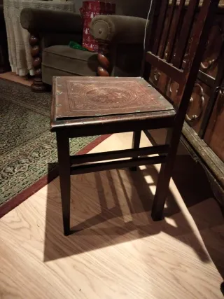 6 Sillas Antiguas Madera Asiento Cuero