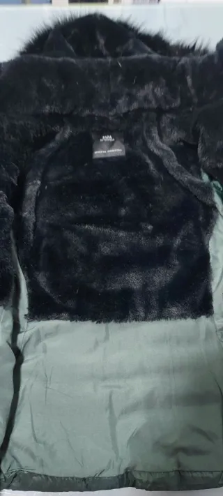 Chaquetòn, chaqueta, Plumas verde con capucha, de