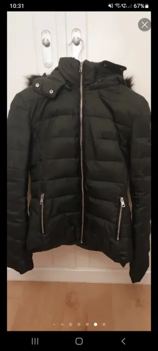 Chaquetòn, chaqueta, Plumas verde con capucha, de