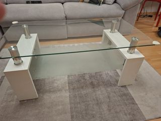 Mesa auxiliar salón cristal y metal