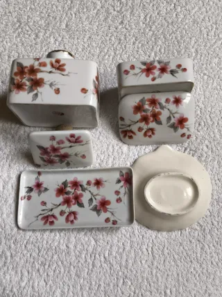 JUEGO TOCADOR BAÑO LAVABO PORCELANA RETRO AÑOS 60