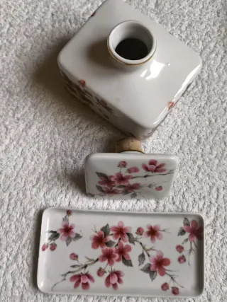 JUEGO TOCADOR BAÑO LAVABO PORCELANA RETRO AÑOS 60