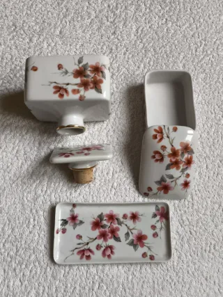 JUEGO TOCADOR BAÑO LAVABO PORCELANA RETRO AÑOS 60