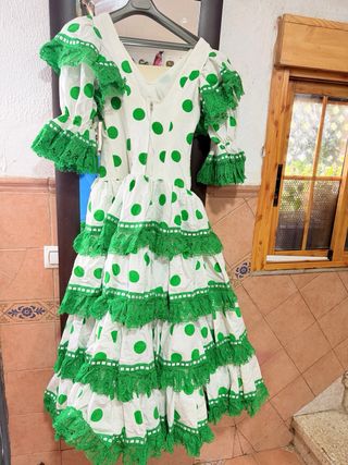 Traje Flamenca Mujer Lunares Verde Talla Única