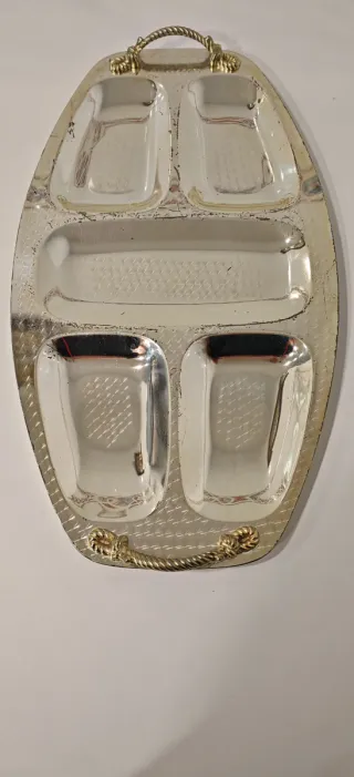 Bandeja Alpaca Aperitivos con Asas Doradas