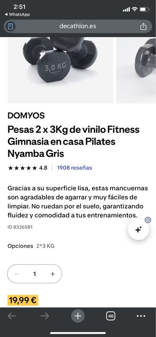 2 Pesas 3kg Vinilo Decathlon