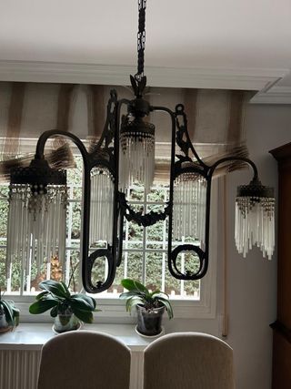 Lámpara vintage de techo de hierro y cristal