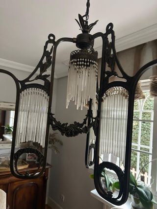 Lámpara vintage de techo de hierro y cristal