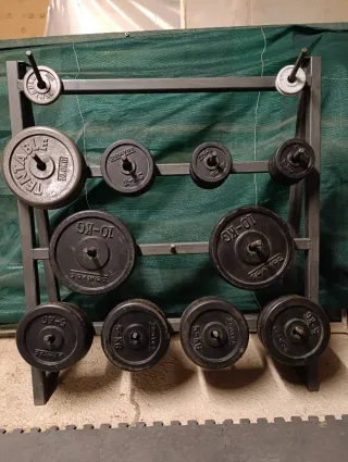 Banco de pesas y polea+ press banca + discos etc