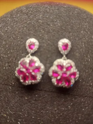 Pendientes fiesta flor rosa y plata