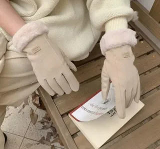 Guantes de mujer beige con forro