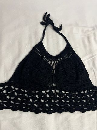 Top Crochet Negro Hecho a Mano Talla S/M