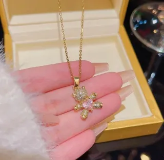 Collar Dorado Osito con Circonitas Rosas