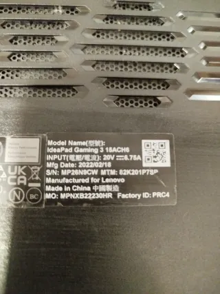 Portátil Lenovo Gaming para piezas