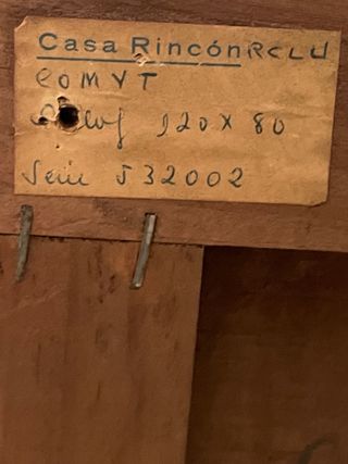 lámina en tabla de madera con barniz. marco negro