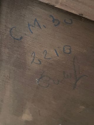 lámina en tabla de madera con barniz. marco negro