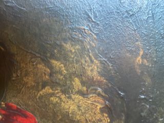 lámina en tabla de madera con barniz. marco negro