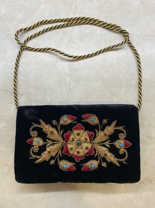 Bolso terciopelo negro apliques piedra años 70