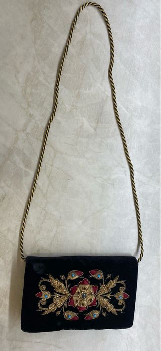 Bolso terciopelo negro apliques piedra años 70