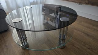 Conjunto 2 mesas centro cristal y metal