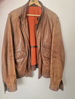 Cazadora Piel Marrón Hombre