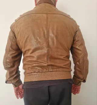 Cazadora Piel Marrón Hombre