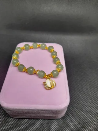 Pulsera Loto Piedra Verde y Dorada