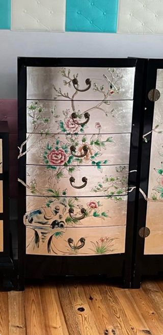 Móvel Chinês Vintage Madeira Preto Dourado