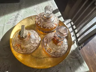 Juego tocador antiguo cristal ámbar