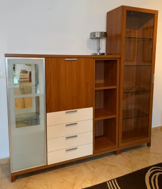 Conjunto Muebles Salón Madera y Cristal