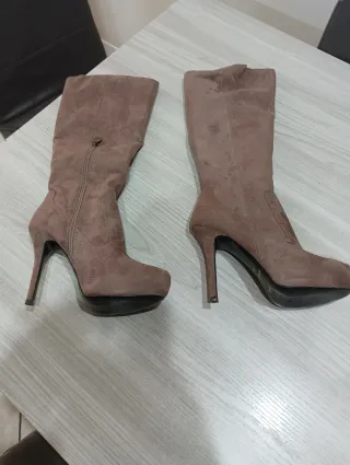 Stivali alti donna beige/marrone tacco alto