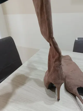 Stivali alti donna beige/marrone tacco alto